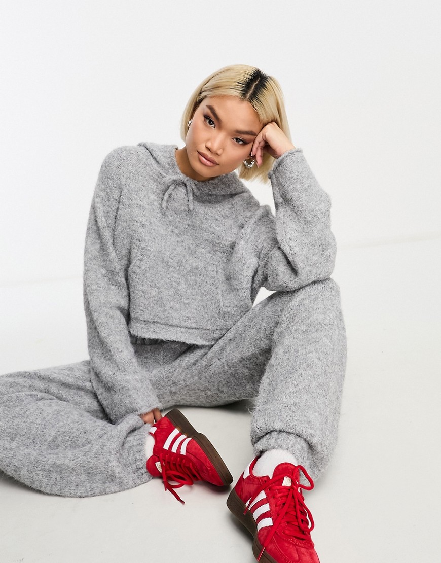 ASOS DESIGN knitted hoodie with pocket front detail in grey co-ord