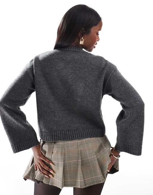 ASOS DESIGN knitted hot girls read slogan jumper in charcoal, 3 of 4