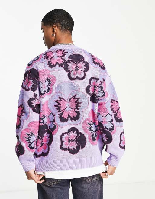 ASOS DESIGN knitted jacquard knit jumper with pansy design in