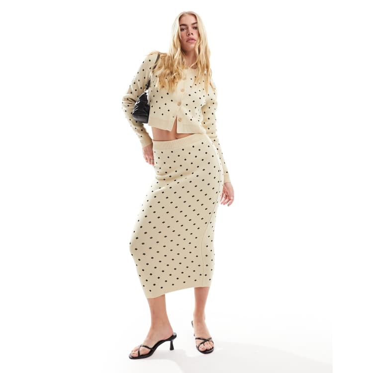 ASOS DESIGN knitted jacquard midi skirt in cream polka dot co ord ASOS