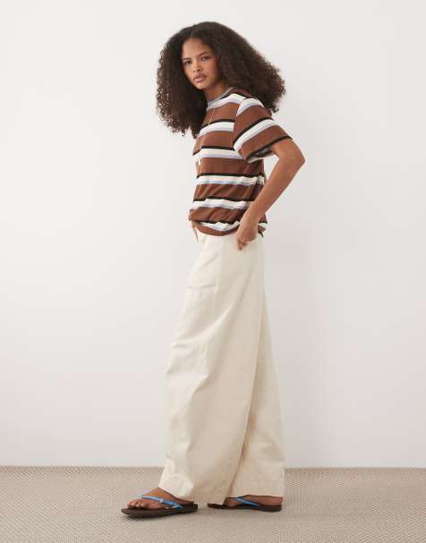 ASOS DESIGN knitted jersey boxy top co-ord in chocolate and light blue stripe - view 1