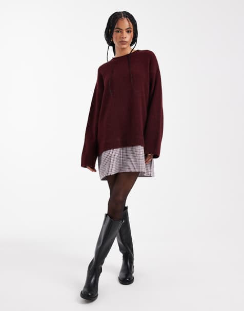 ASOS DESIGN knitted jumper dress in plum - view 1