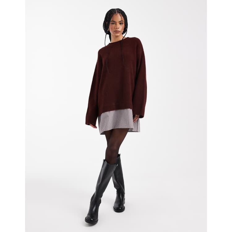 asos knitted dress DESIGN jumper in plum Midi dress