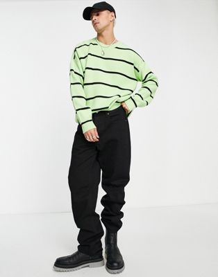 ASOS DESIGN knitted jumper in black and lime stripes