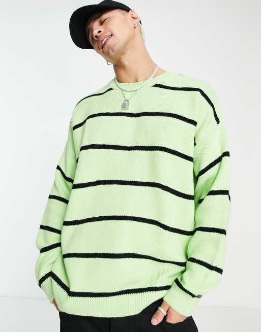 ASOS DESIGN knitted jumper in black and lime stripes, 2 of 4
