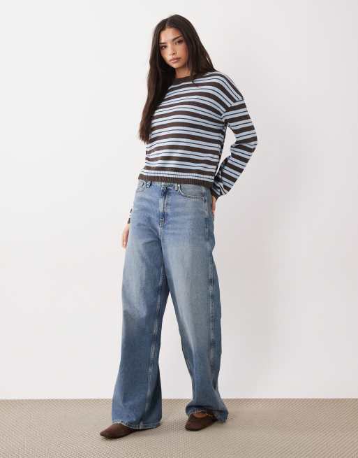 ASOS DESIGN knitted jumper in blue and brown stripe, 2 of 4