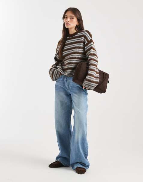 ASOS DESIGN knitted jumper in brown brushed stripe
