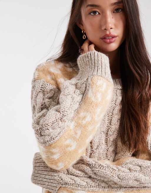 ASOS DESIGN knitted jumper in cable stitch and animal mix, 2 of 4