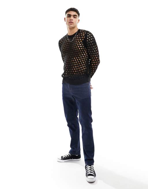 ASOS DESIGN knitted jumper in open knit texture in black, 2 of 4