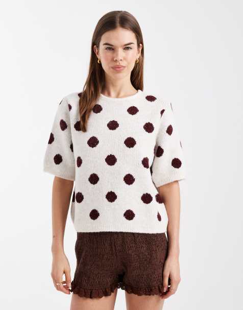 ASOS DESIGN knitted jumper in red polka dot - view 1