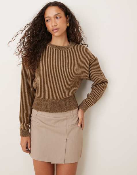 ASOS DESIGN knitted jumper in two tone brown - view 1