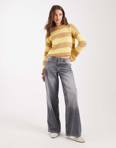 ASOS DESIGN knitted jumper in yellow and beige stripe - view 1