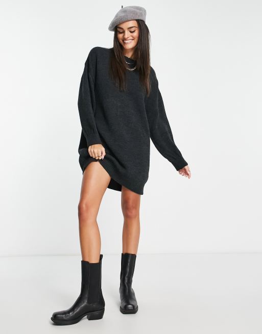 ASOS DESIGN knitted jumper mini dress in charcoal | ASOS