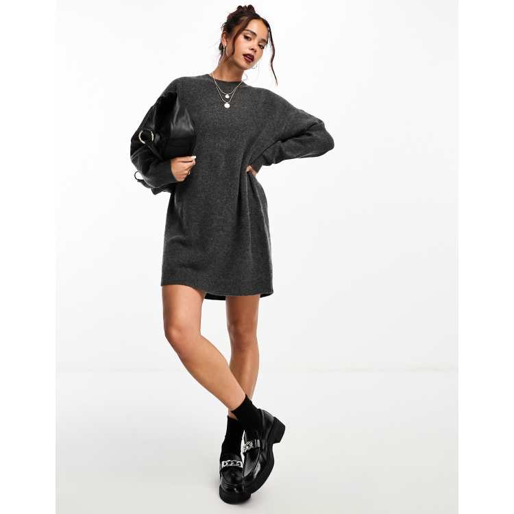 ASOS DESIGN knitted jumper mini dress with crew neck in charcoal