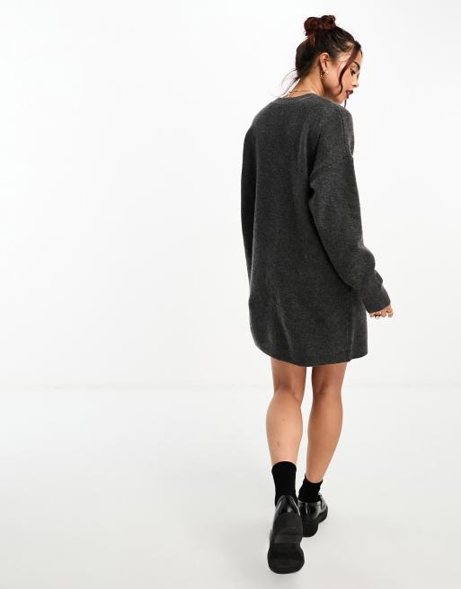 ASOS DESIGN knitted jumper mini dress with crew neck in charcoal