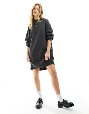 ASOS DESIGN knitted jumper mini dress with crew neck in charcoal