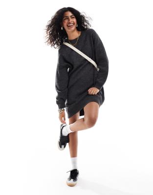 ASOS DESIGN knitted jumper mini dress with crew neck in charcoal