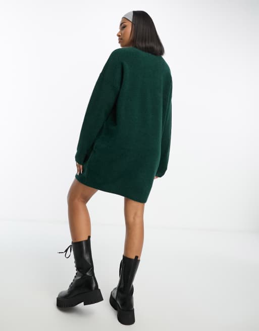 ASOS DESIGN knitted jumper mini dress with crew neck in green , 2 of 4