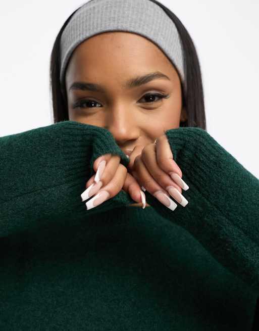 ASOS DESIGN knitted jumper mini dress with crew neck in green , 3 of 4