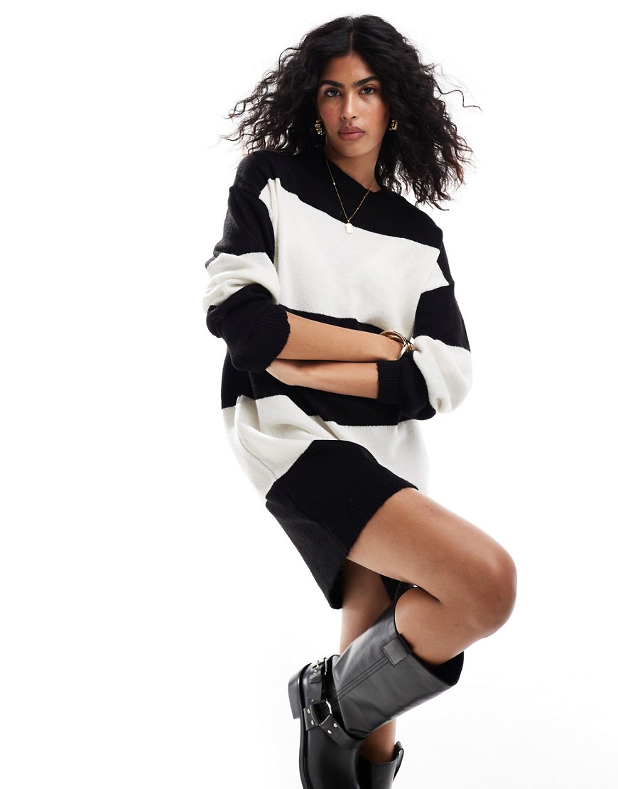 ASOS DESIGN knitted jumper mini dress with crew neck in stripe-Multi