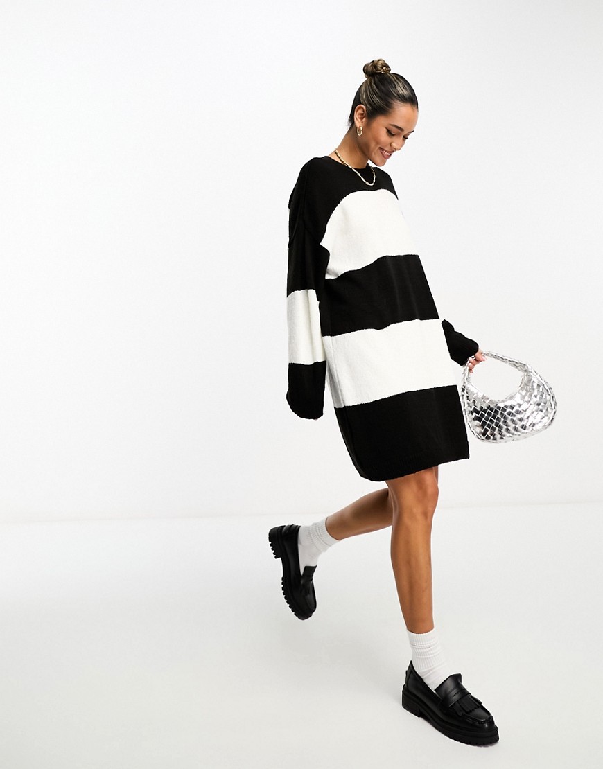 ASOS DESIGN knitted jumper mini dress with crew neck in stripe-Multi
