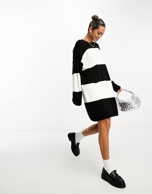 ASOS DESIGN knitted jumper mini dress with crew neck in stripe