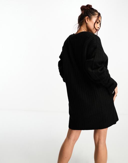 ASOS DESIGN knitted jumper mini dress with v neck in black, 4 of 4