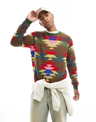 ASOS DESIGN ASOS DESIGN knitted jumper with aztec pattern in orange-Multi