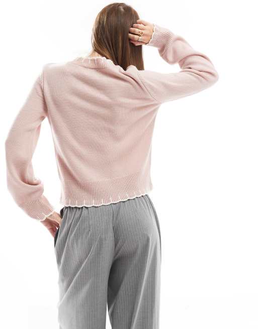 ASOS DESIGN knitted sweater with blanket stitch detail in pink