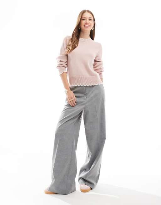 ASOS DESIGN knitted sweater with blanket stitch detail in pink