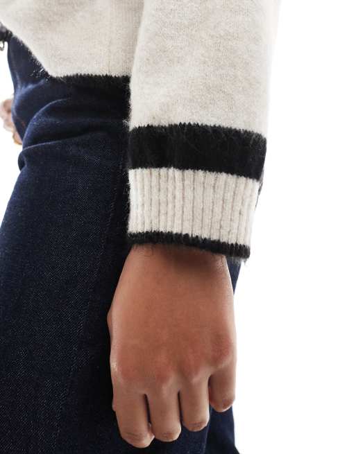ASOS DESIGN knitted jumper with contrast seams in oatmeal, 3 of 4