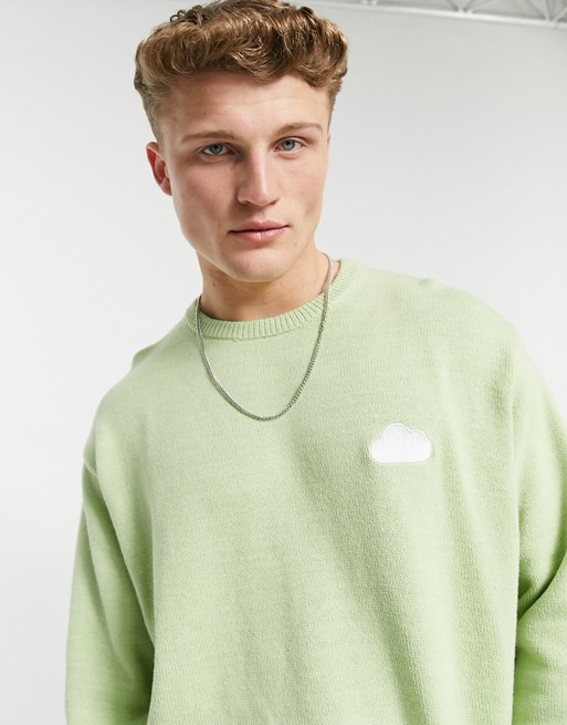 ASOS DESIGN knitted jumper with embroidered cloud in sage green