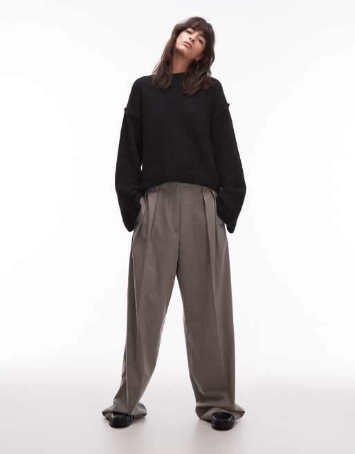 ASOS DESIGN wool blend knit sweater with exposed seams in black