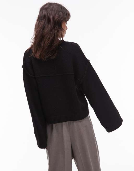 ASOS DESIGN wool blend knit sweater with exposed seams in black