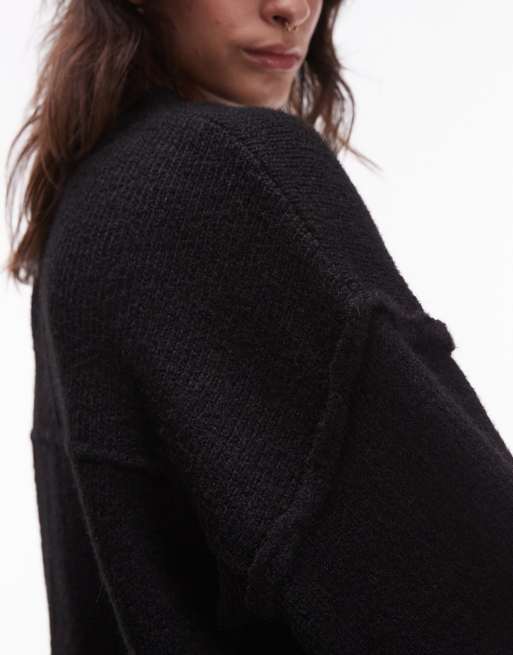 ASOS DESIGN wool blend knit sweater with exposed seams in black