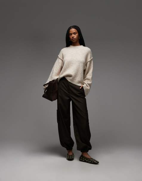 ASOS DESIGN knitted jumper with exposed seams with wool in cream - view 1