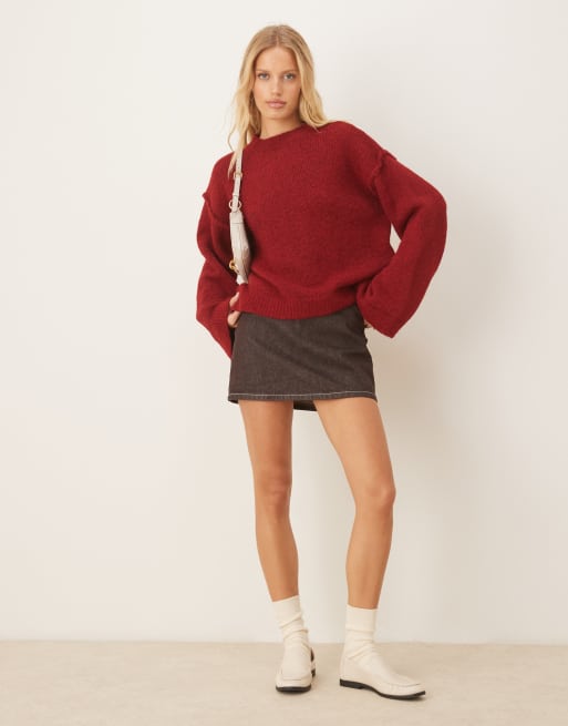 ASOS DESIGN knitted jumper with exposed seams with wool in red, 4 of 4