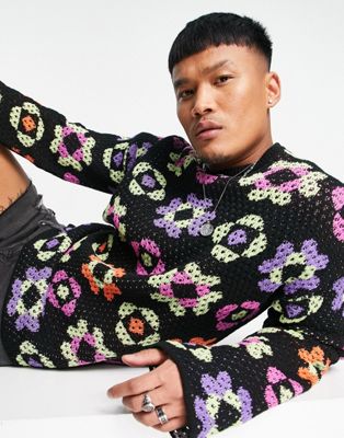 ASOS DESIGN knitted jumper with floral crochet - ASOS Price Checker