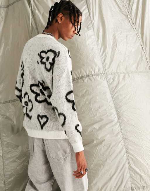 ASOS DESIGN knitted jumper with graffiti floral design, 2 of 4