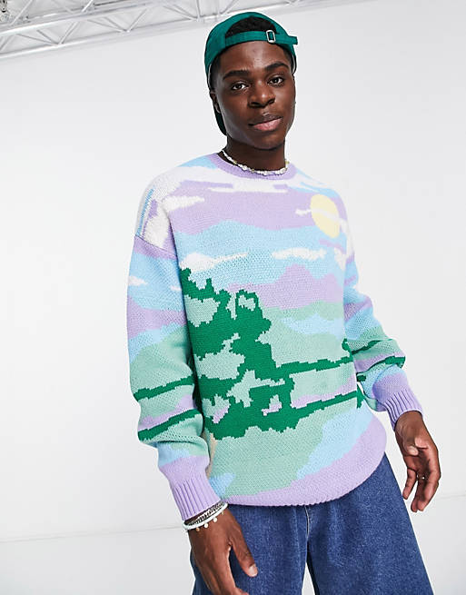 ASOS DESIGN knitted jumper with landscape jacquard | ASOS
