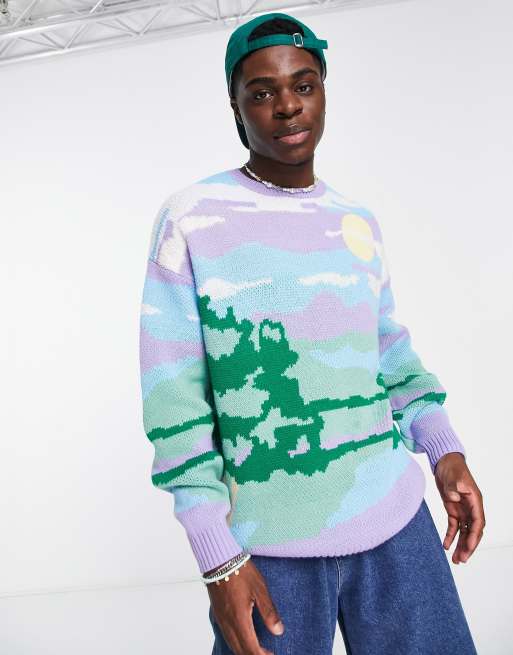 ASOS DESIGN knitted jumper with landscape jacquard