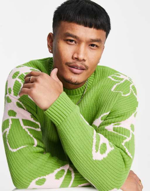 ASOS DESIGN knitted jumper with mushroom design in green | ASOS