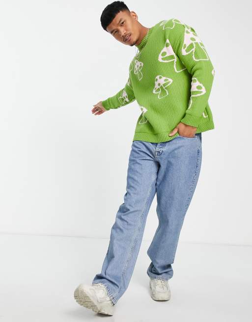 ASOS DESIGN knitted jumper with mushroom design in green | ASOS