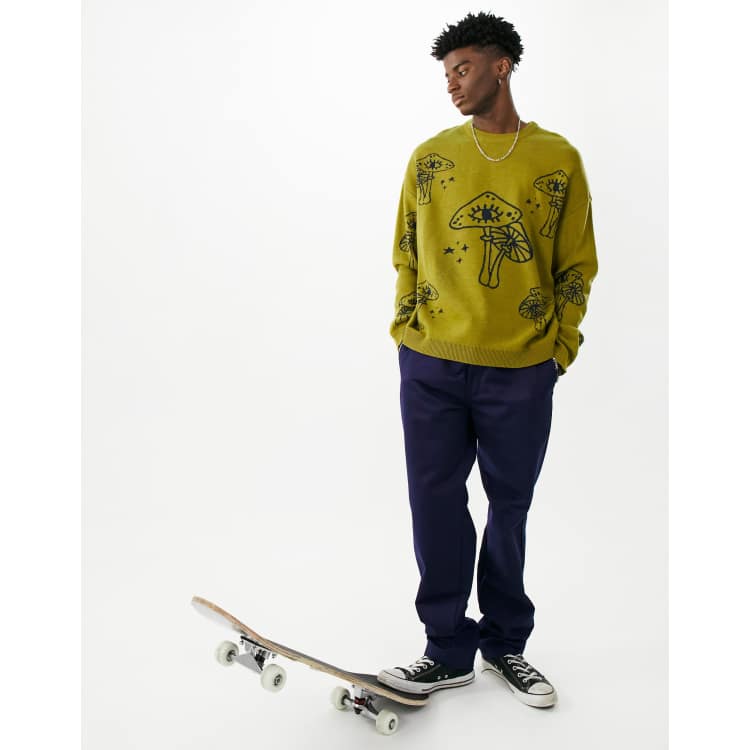 ASOS DESIGN knitted jumper with mushroom design in khaki | ASOS