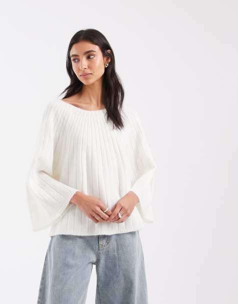ASOS DESIGN knitted jumper with rib detail in ecru - view 1