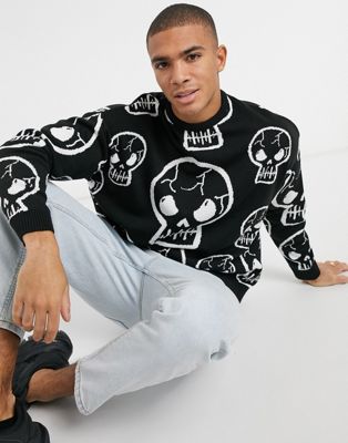 ASOS DESIGN knitted jumper with skull design in black | ASOS