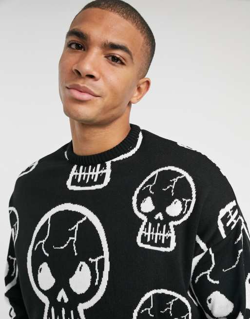 ASOS DESIGN knitted jumper with skull design in black ASOS