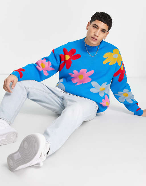 ASOS DESIGN knitted jumper with splat floral pattern