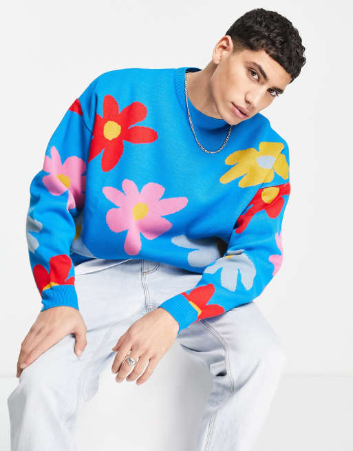 ASOS DESIGN knitted jumper with splat floral pattern