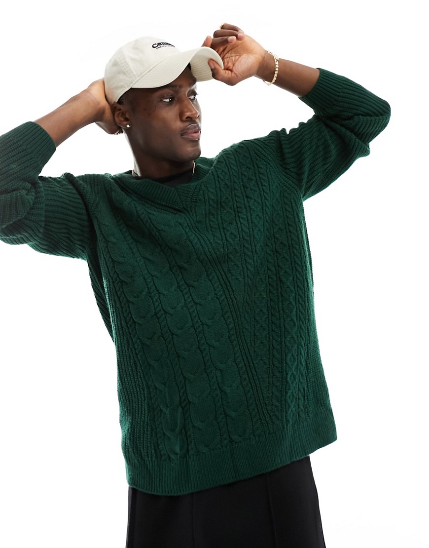 ASOS DESIGN knitted jumper with spliced cable detailing in green